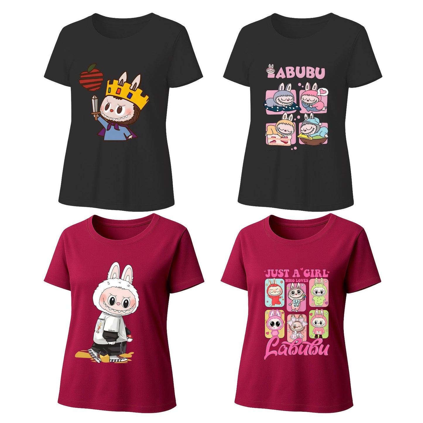 4 Pack Labubu Graphic T-Shirts Loose Fit Short Sleeve Tees For Labubu Lover