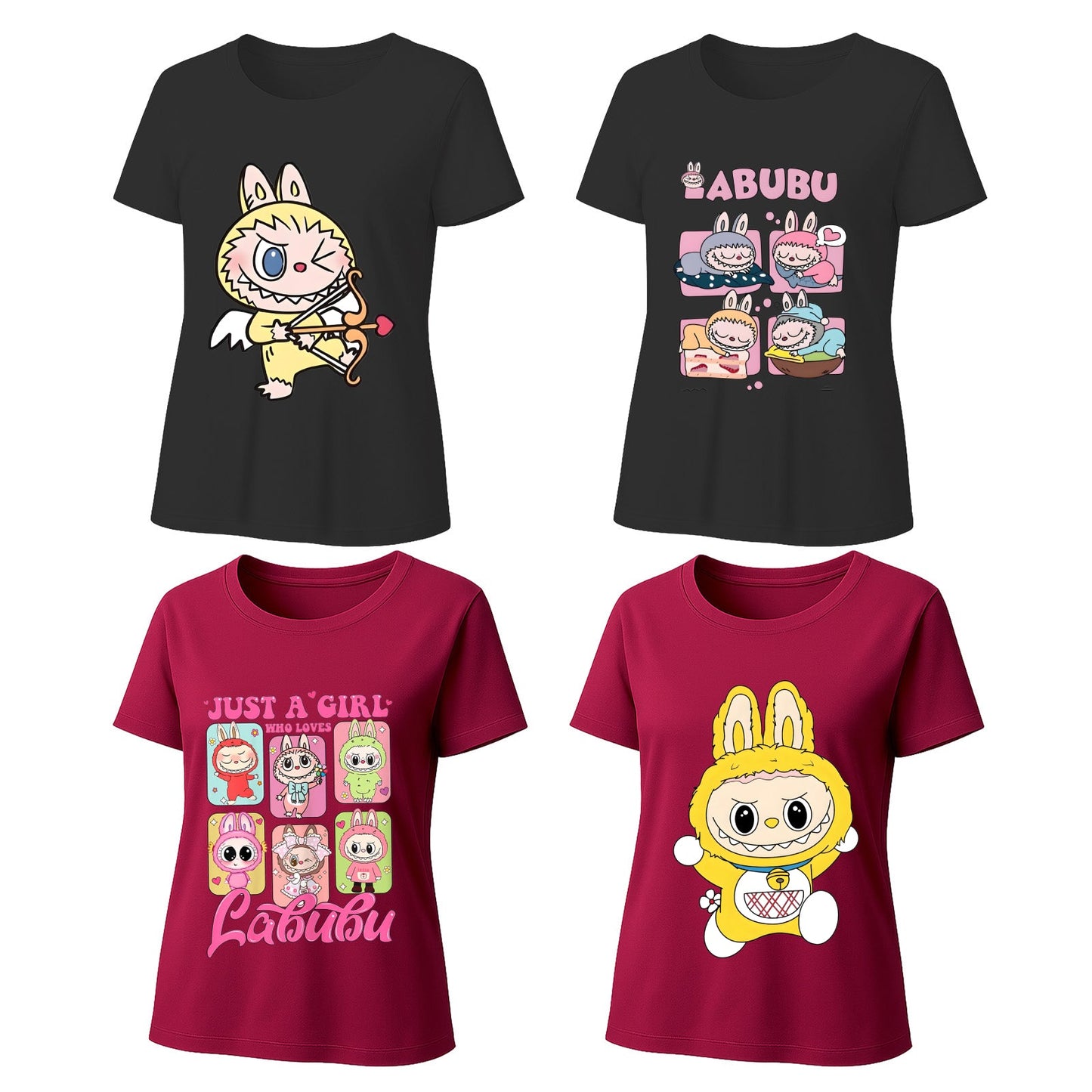 Camisetas gráficas de 4 paquete Labubu, camisetas de manga corta de ajuste suelto con 4 diseños para Labubu Lover