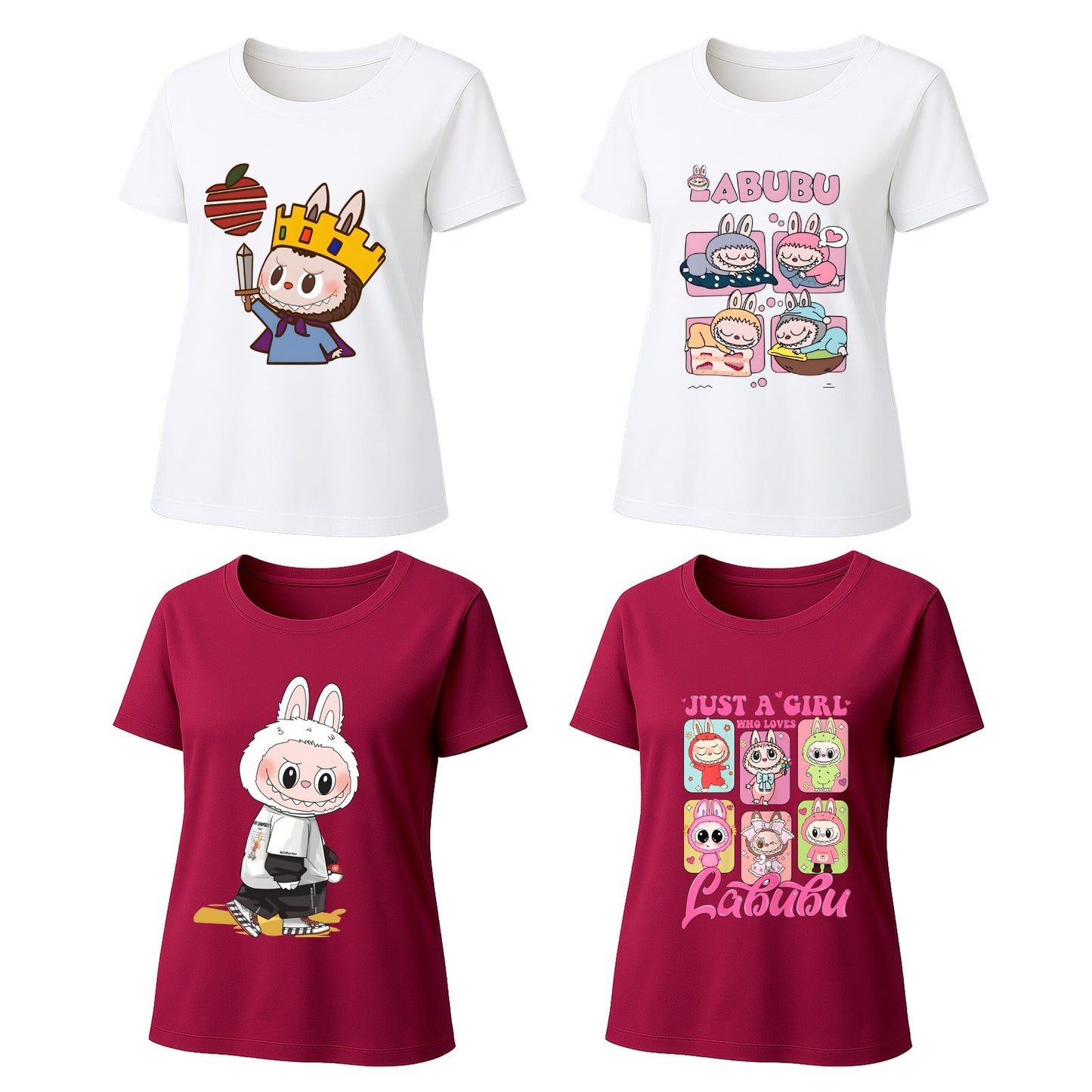 4 Pack Labubu Graphic T-Shirts Loose Fit Short Sleeve Tees For Labubu Lover