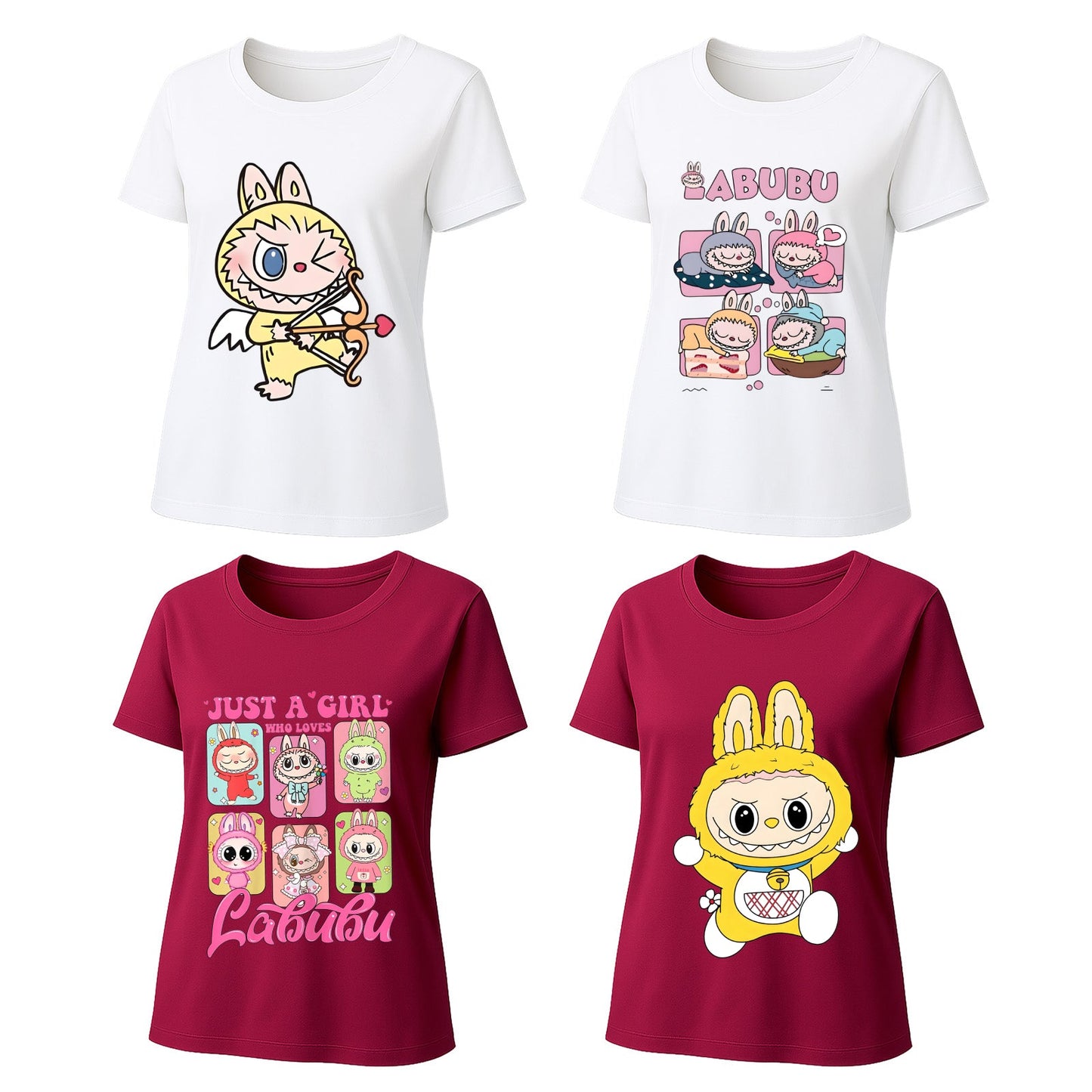 Camisetas gráficas de 4 paquete Labubu, camisetas de manga corta de ajuste suelto con 4 diseños para Labubu Lover