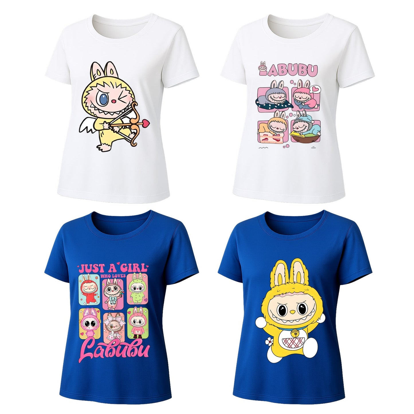 Camisetas gráficas de 4 paquete Labubu, camisetas de manga corta de ajuste suelto con 4 diseños para Labubu Lover