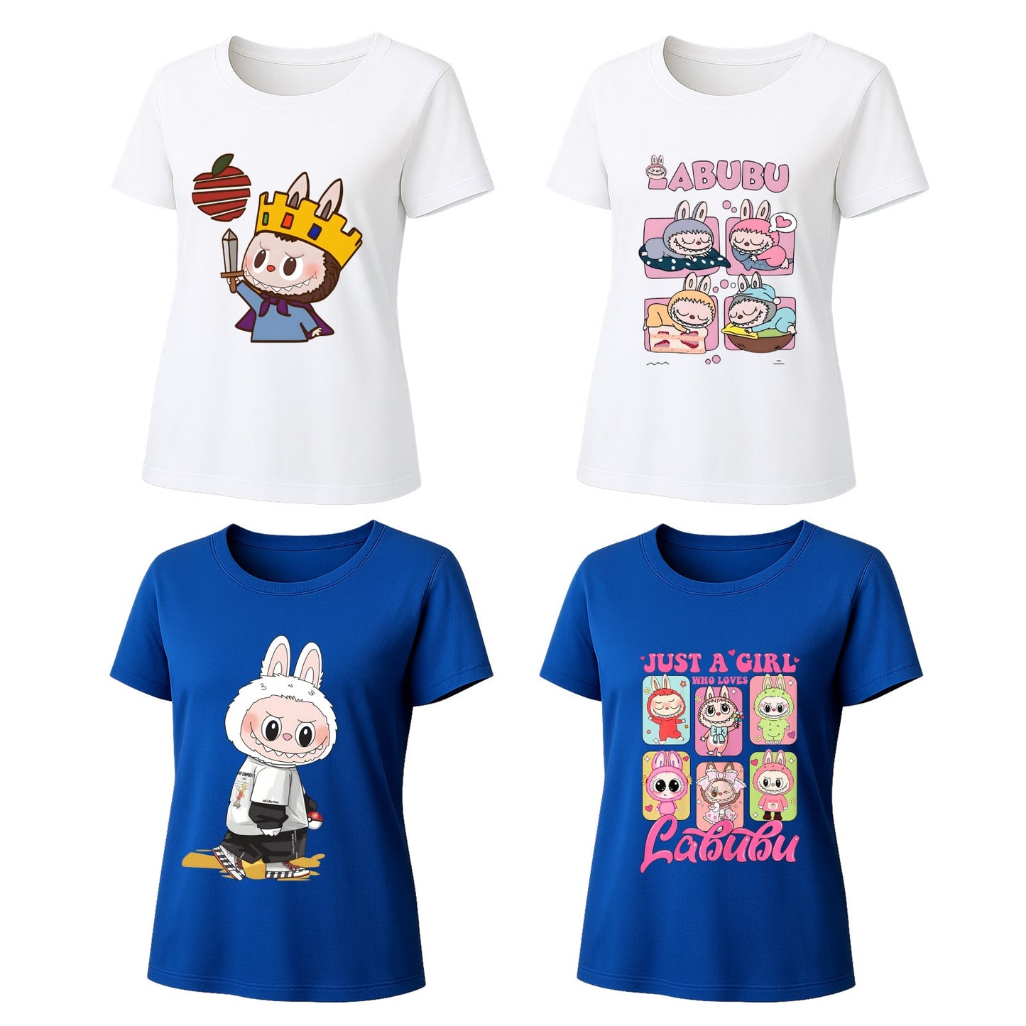 4 Pack Labubu Graphic T-Shirts Loose Fit Short Sleeve Tees For Labubu Lover