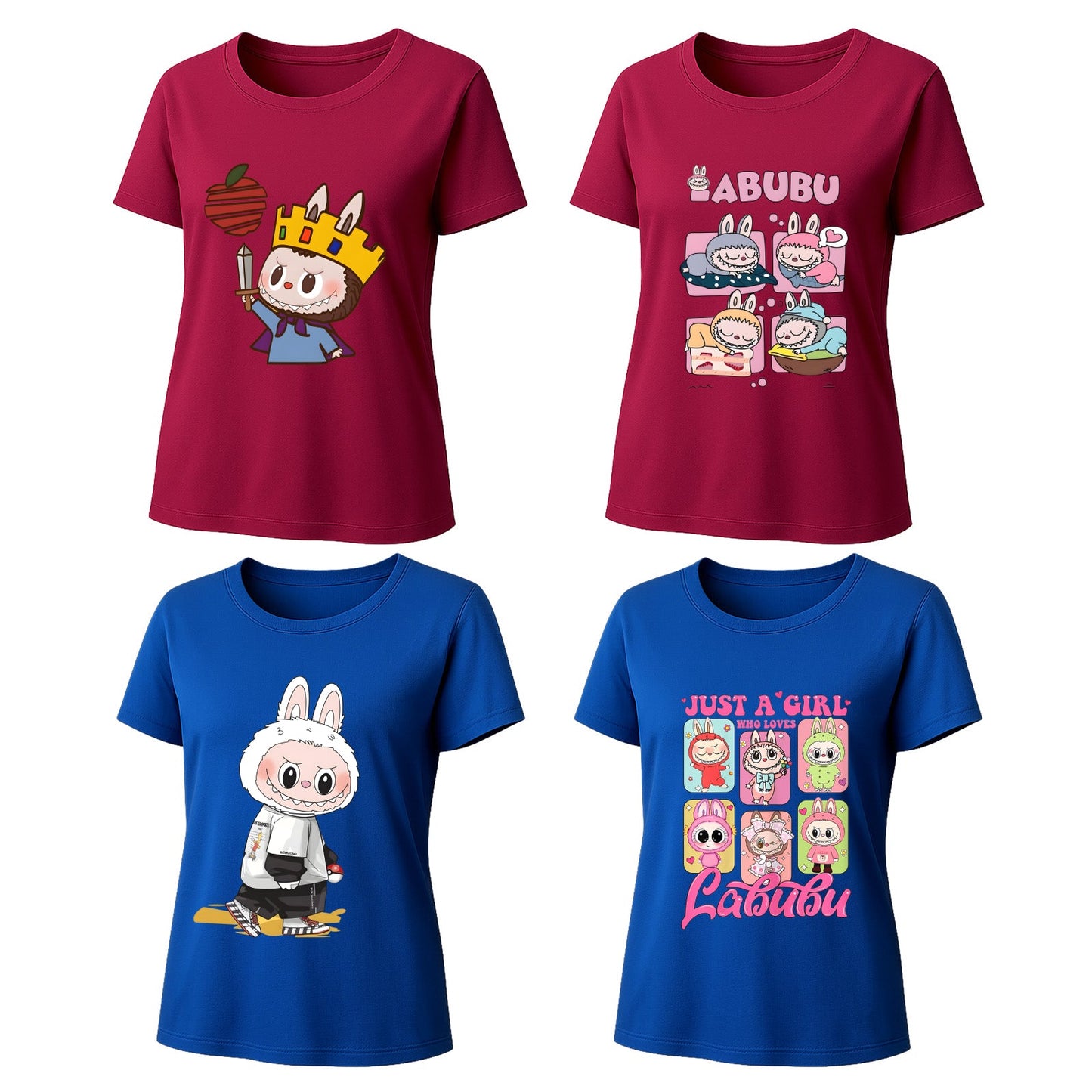 4 Pack Labubu Graphic T-Shirts Loose Fit Short Sleeve Tees For Labubu Lover