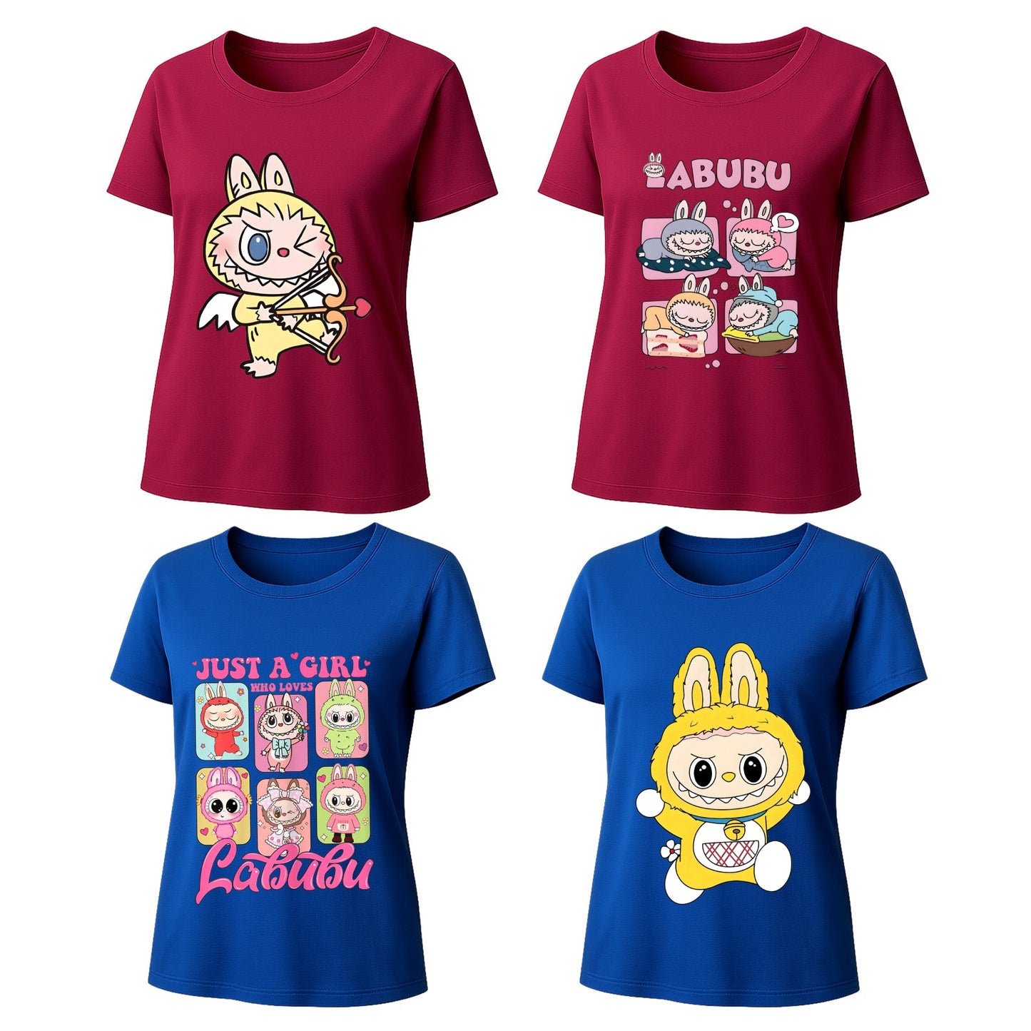Camisetas gráficas de 4 paquete Labubu, camisetas de manga corta de ajuste suelto con 4 diseños para Labubu Lover