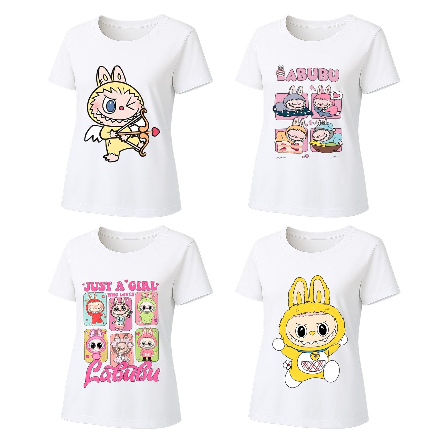 Camisetas gráficas de 4 paquete Labubu, camisetas de manga corta de ajuste suelto con 4 diseños para Labubu Lover