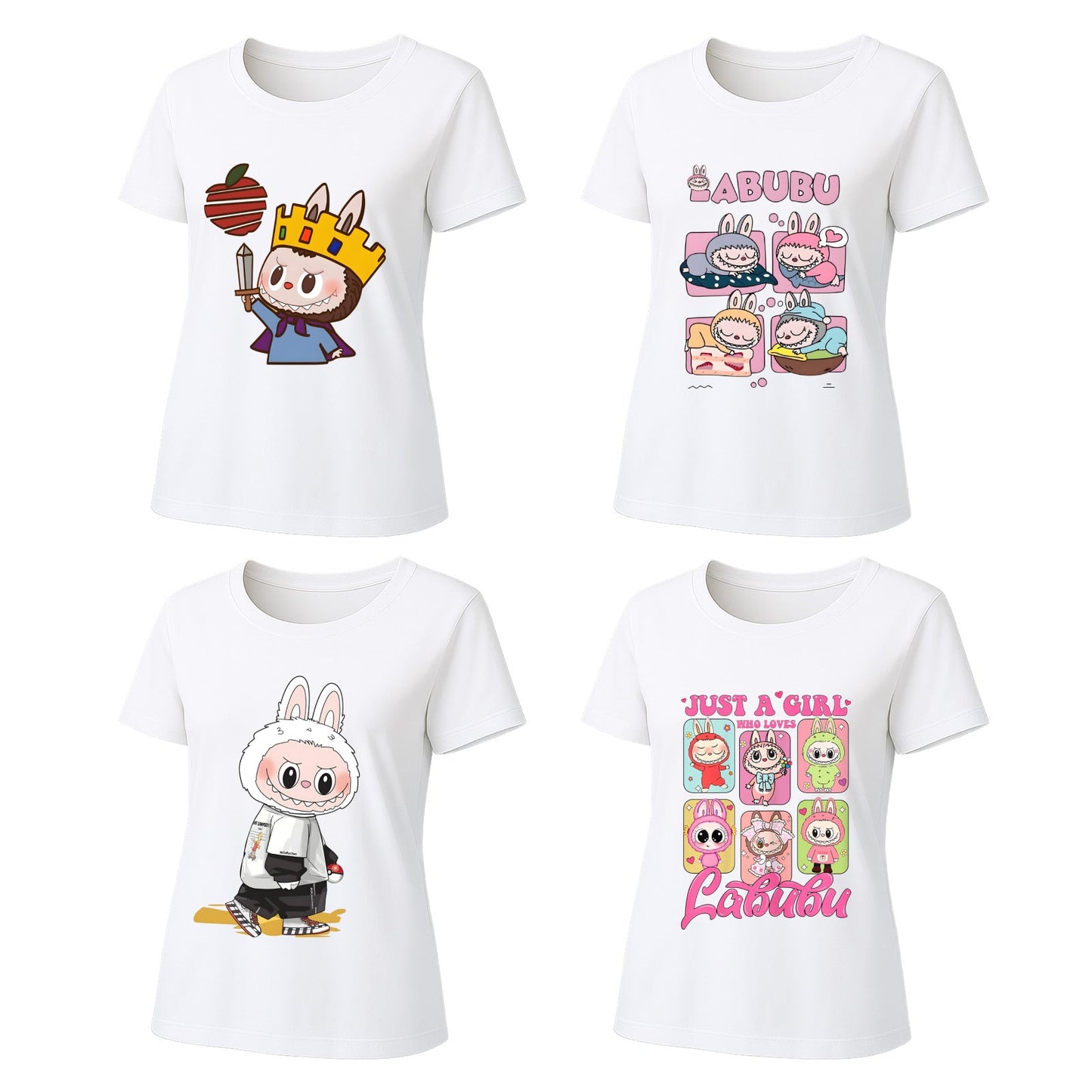 4 Pack Labubu Graphic T-Shirts Loose Fit Short Sleeve Tees For Labubu Lover