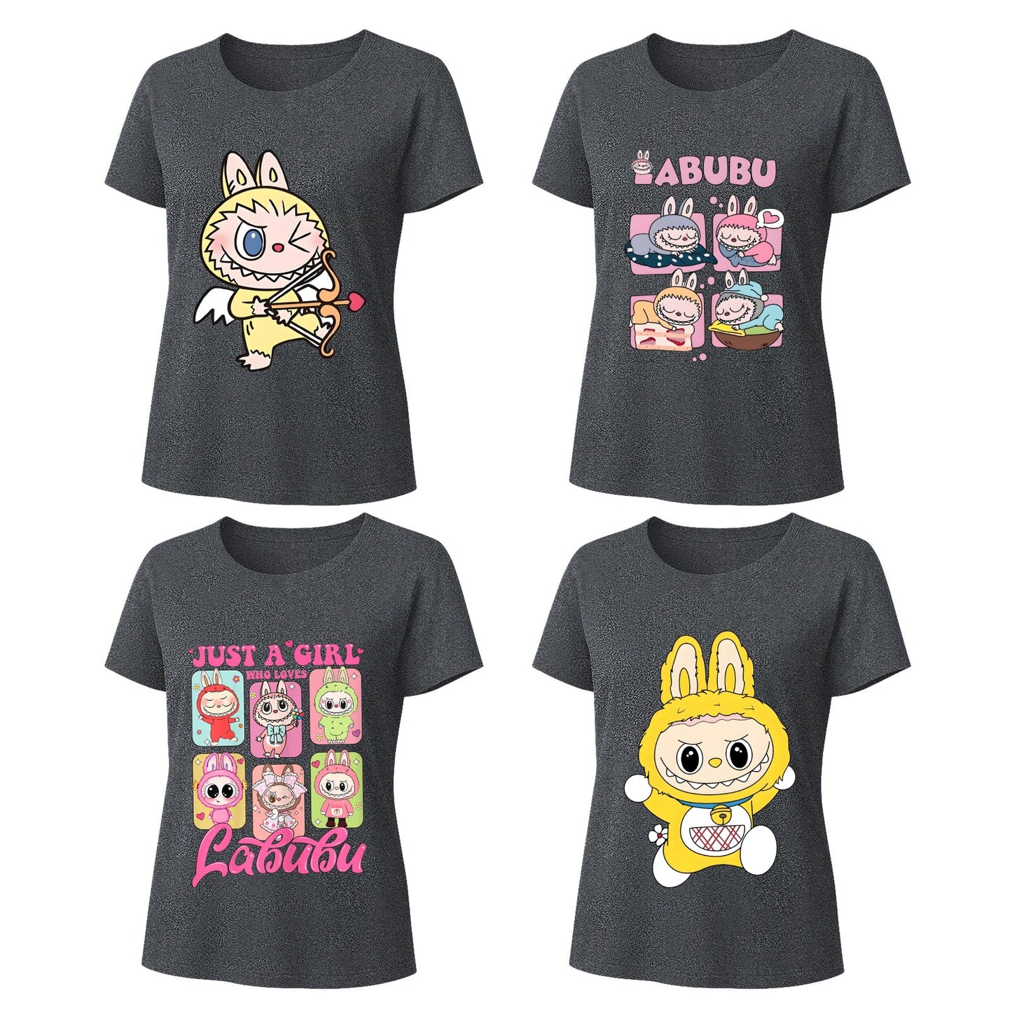 Camisetas gráficas de 4 paquete Labubu, camisetas de manga corta de ajuste suelto con 4 diseños para Labubu Lover