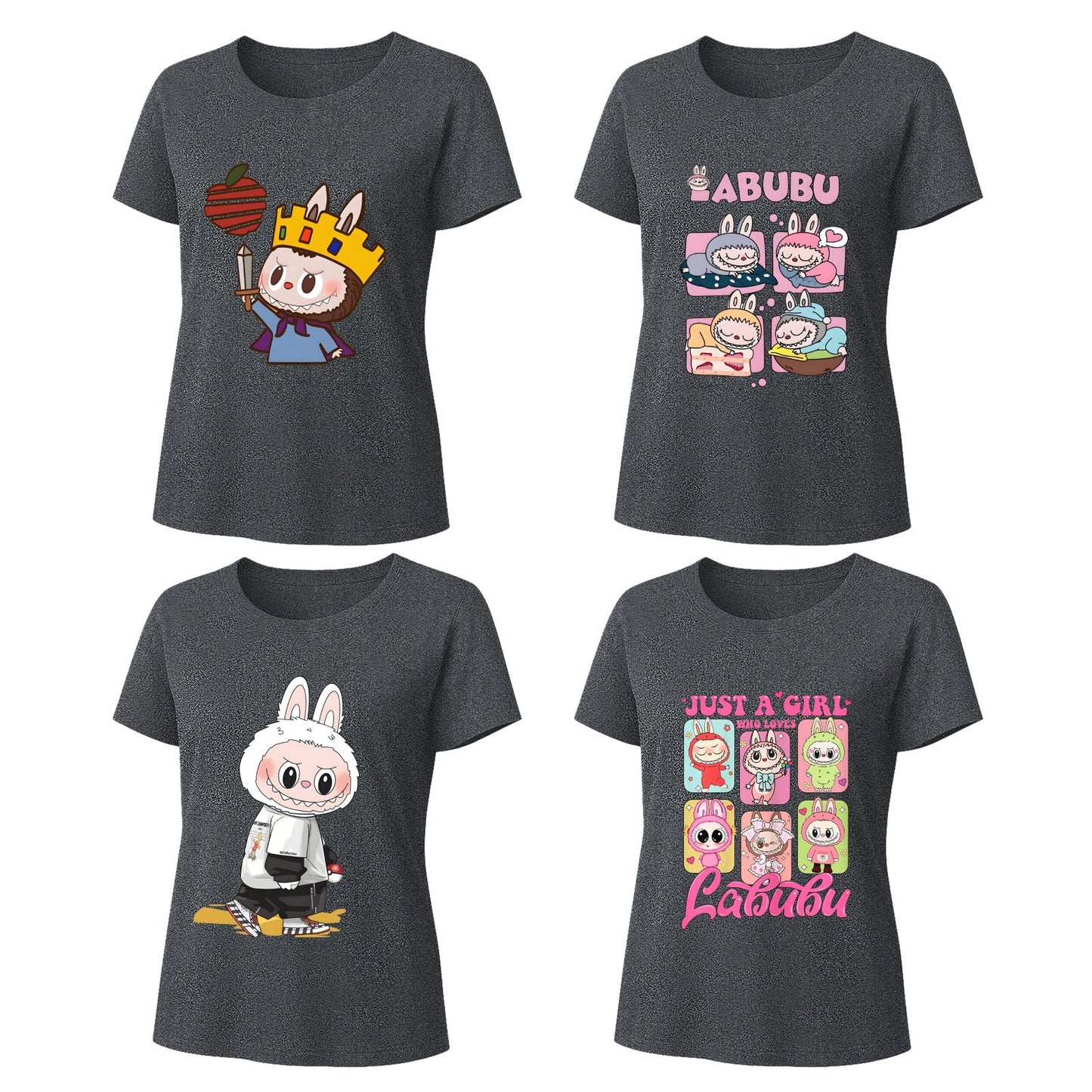 4 Pack Labubu Graphic T-Shirts Loose Fit Short Sleeve Tees For Labubu Lover