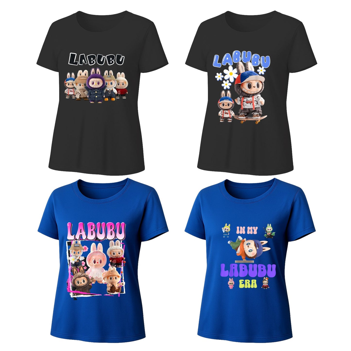 4 Pack 4 Labubu Graphic T-Shirts Loose Fit Short Sleeve Tees For Labubu Lover