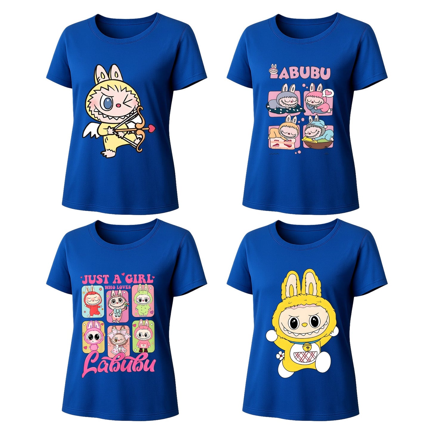 Camisetas gráficas de 4 paquete Labubu, camisetas de manga corta de ajuste suelto con 4 diseños para Labubu Lover