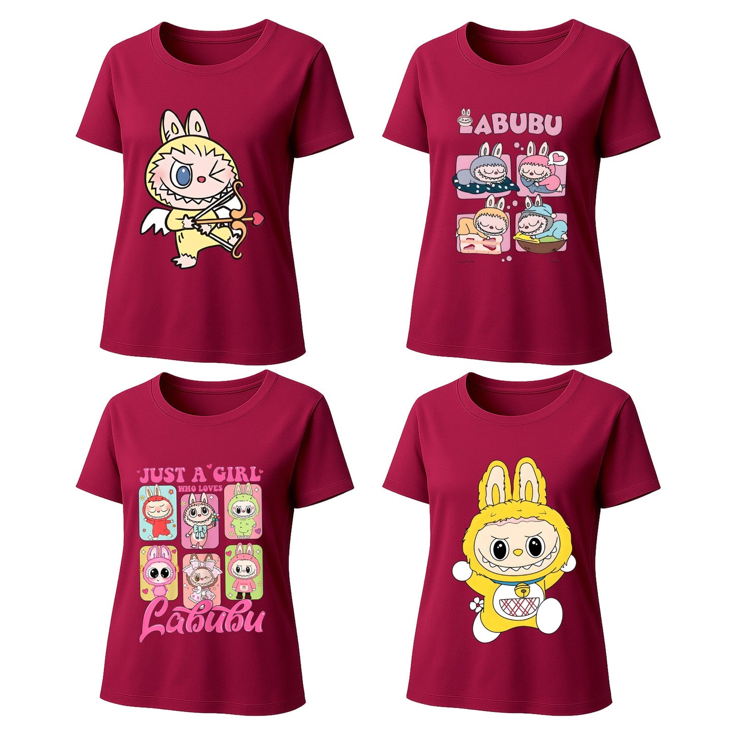 Camisetas gráficas de 4 paquete Labubu, camisetas de manga corta de ajuste suelto con 4 diseños para Labubu Lover