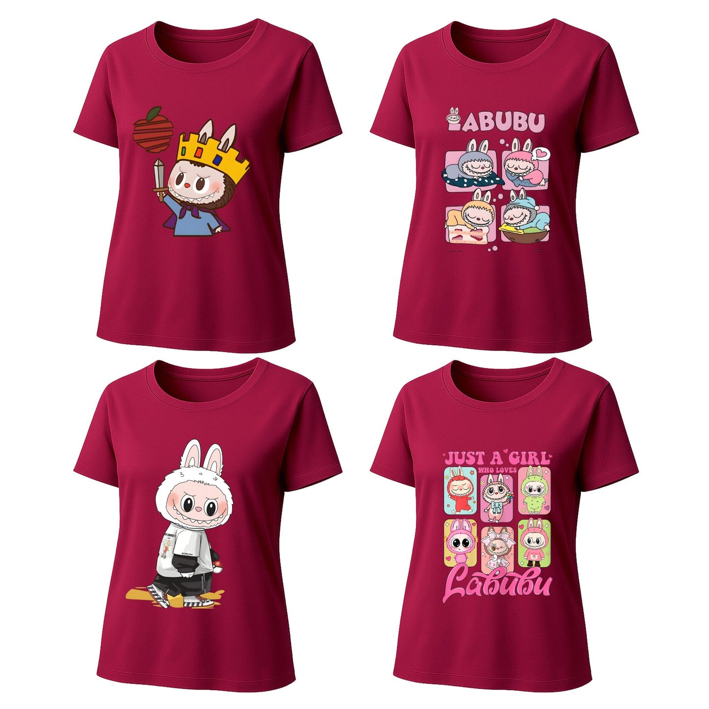4 Pack Labubu Graphic T-Shirts Loose Fit Short Sleeve Tees For Labubu Lover