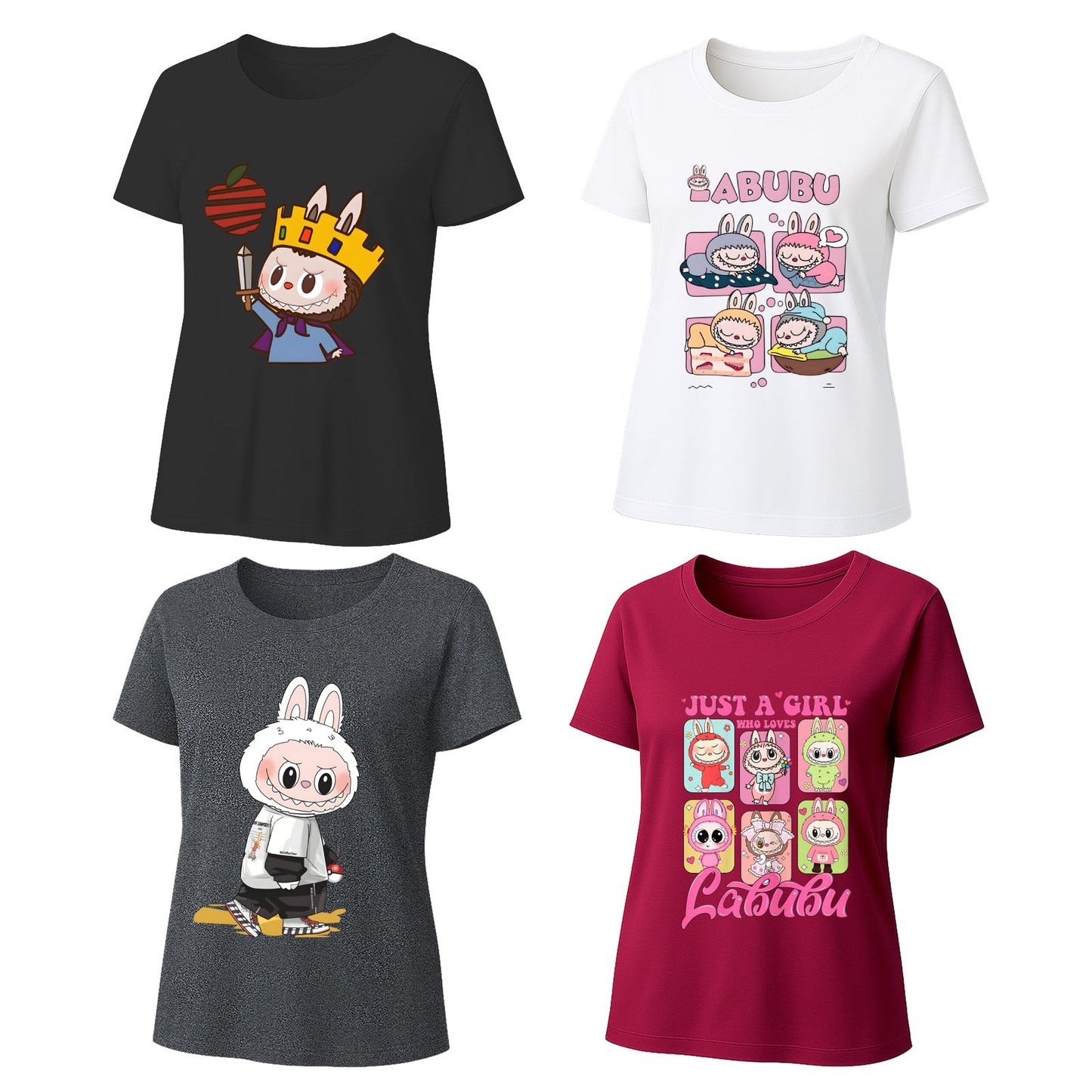 4 Pack Labubu Graphic T-Shirts Loose Fit Short Sleeve Tees For Labubu Lover
