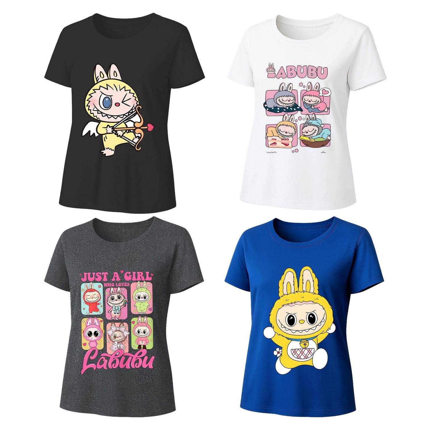 Camisetas gráficas de 4 paquete Labubu, camisetas de manga corta de ajuste suelto con 4 diseños para Labubu Lover