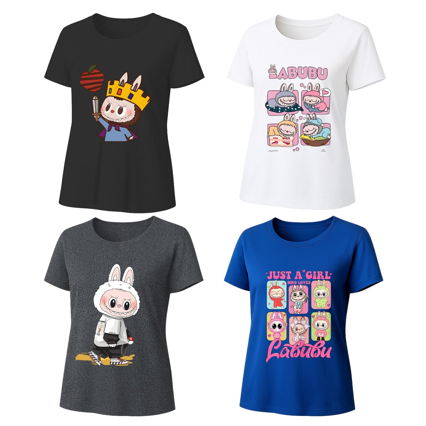 4 Pack Labubu Graphic T-Shirts Loose Fit Short Sleeve Tees For Labubu Lover