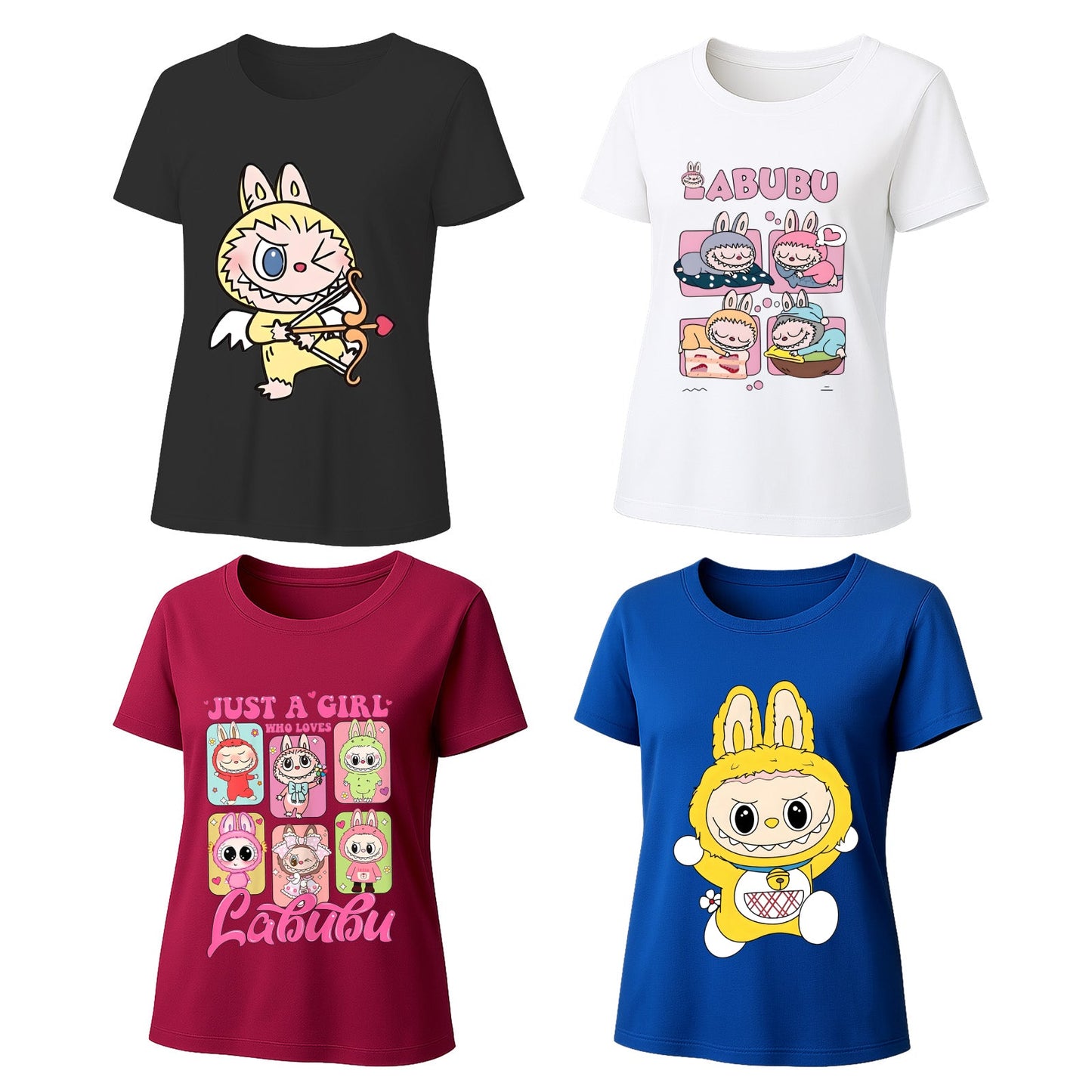 Camisetas gráficas de 4 paquete Labubu, camisetas de manga corta de ajuste suelto con 4 diseños para Labubu Lover