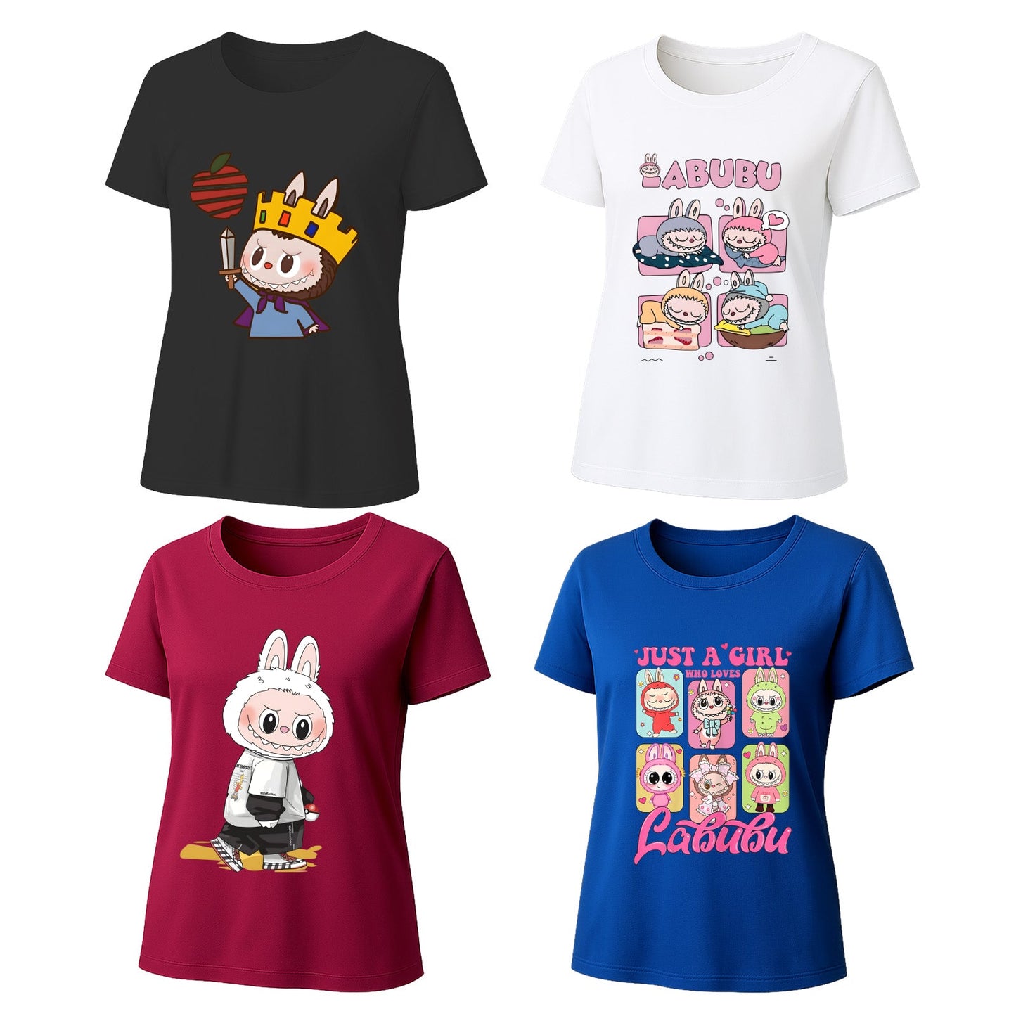 4 Pack Labubu Graphic T-Shirts Loose Fit Short Sleeve Tees For Labubu Lover
