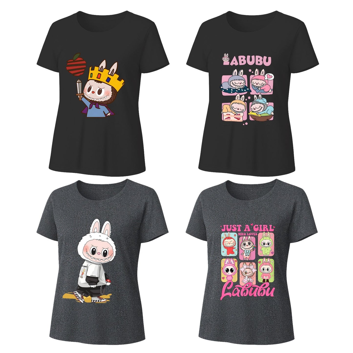 4 Pack Labubu Graphic T-Shirts Loose Fit Short Sleeve Tees For Labubu Lover