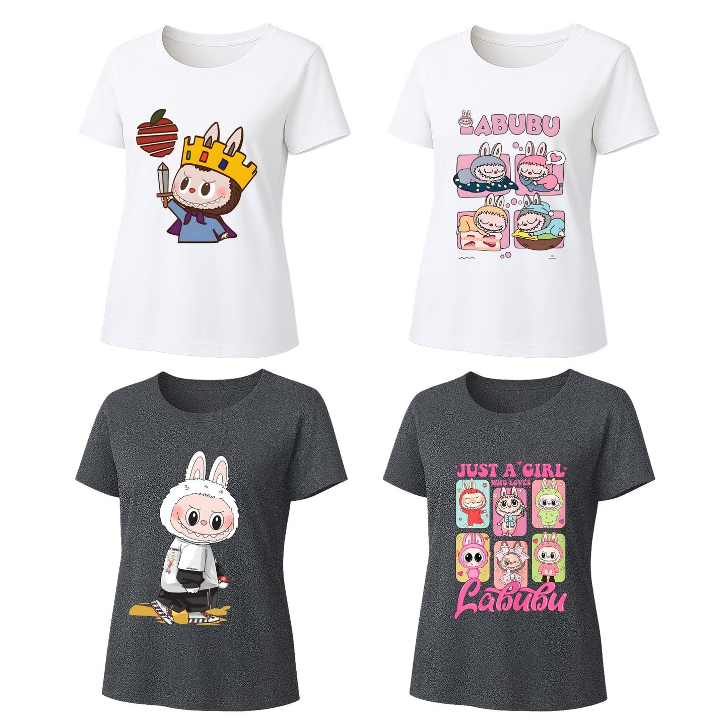 4 Pack Labubu Graphic T-Shirts Loose Fit Short Sleeve Tees For Labubu Lover