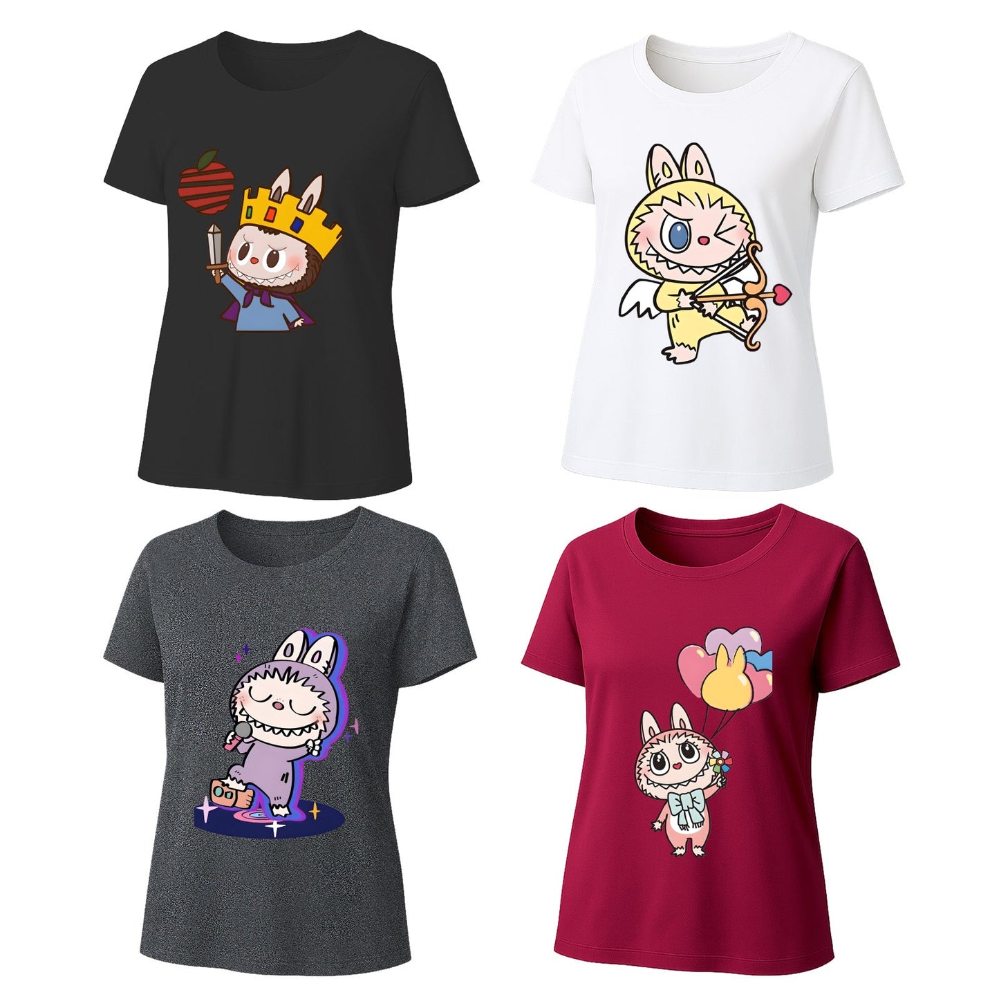 4 pacote camisetas gráficas labubu