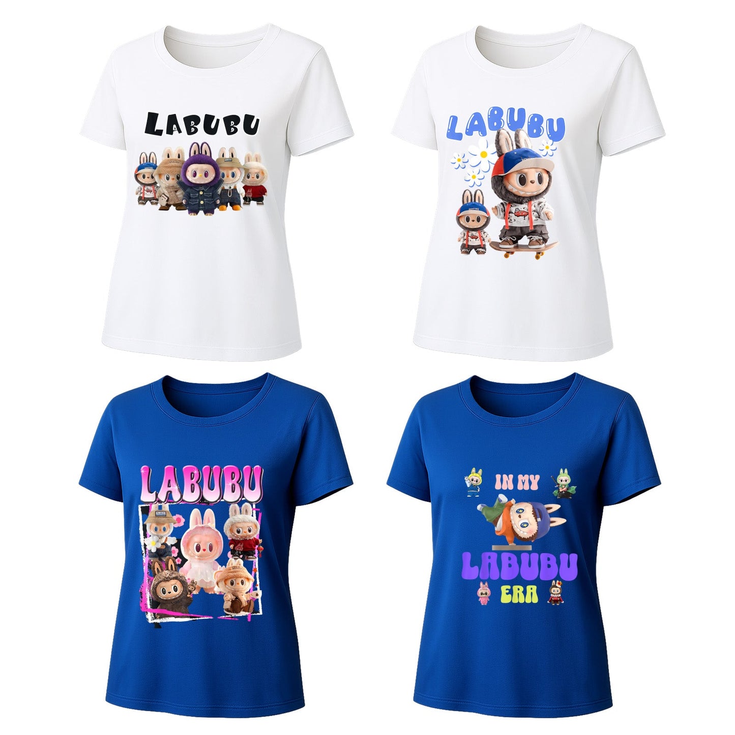 4 Pack 4 Labubu Graphic T-Shirts Loose Fit Short Sleeve Tees For Labubu Lover