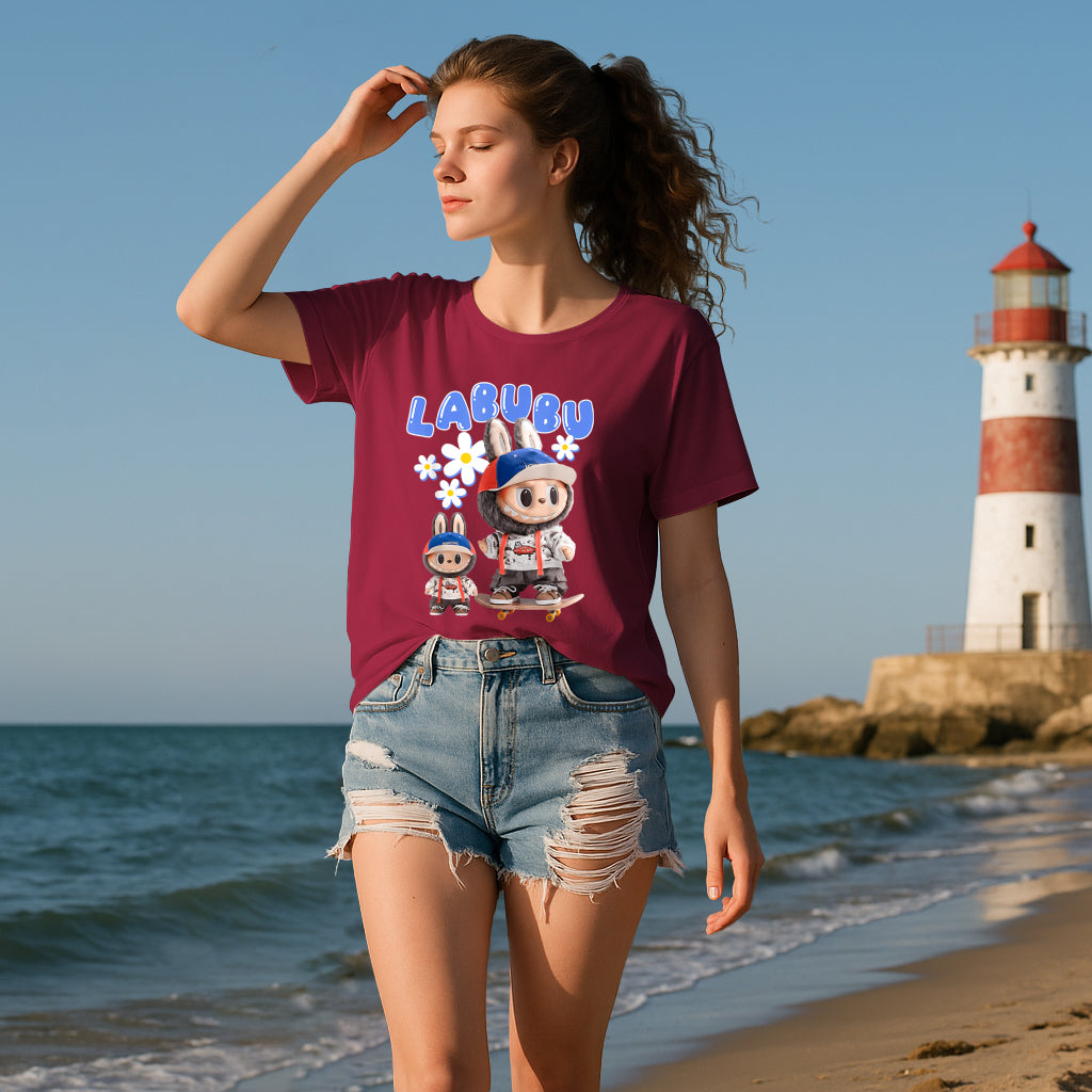 4 Pack 4 Labubu Graphic T-Shirts Loose Fit Short Sleeve Tees For Labubu Lover