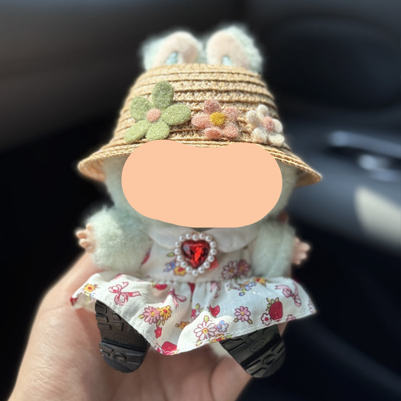 Plaided Bow Straw Hat Labubo Clothes Keychain Labubo Clothing Labubo Keychain Labubo Clothing