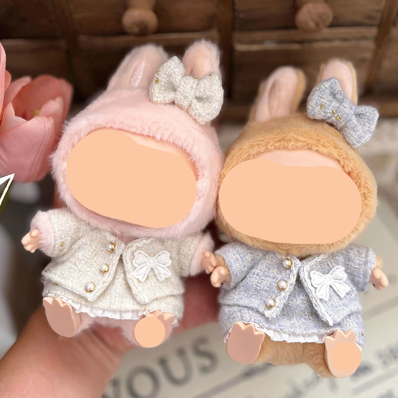 Blue Tweed Set With Hairbow Keychain Labubo Clothing Labubo Keychain Labubo Clothing
