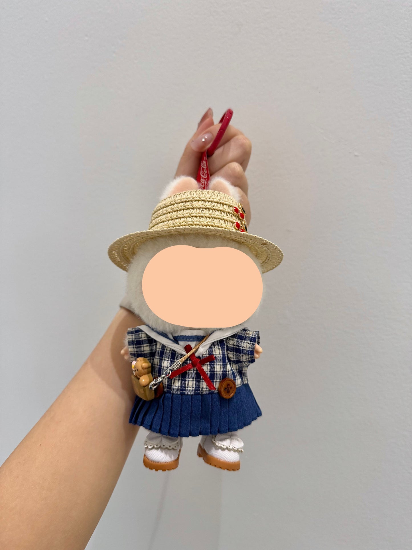 Summer Labubo Outfits Plaid Skirt + Straw Hat Accessories Fashion Labubo Outfit Keychain Labubo Clothing