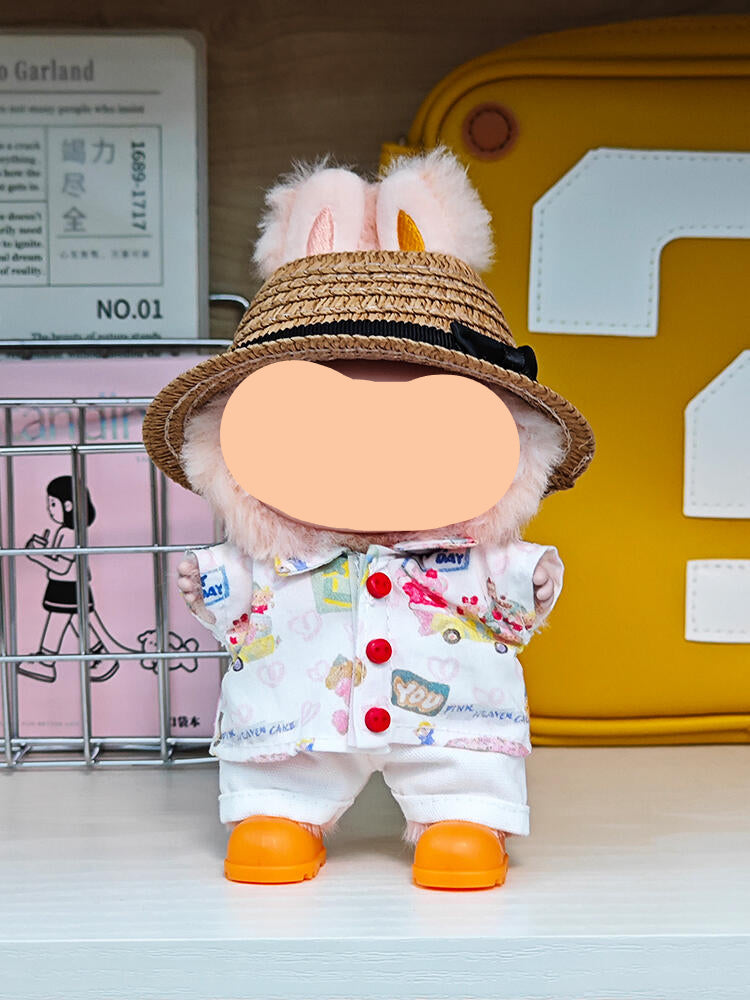 Summer Labubo Outfits Printed shirt + Straw hat Accessories Fashion Labubo Outfit Keychain Labubo Clothing
