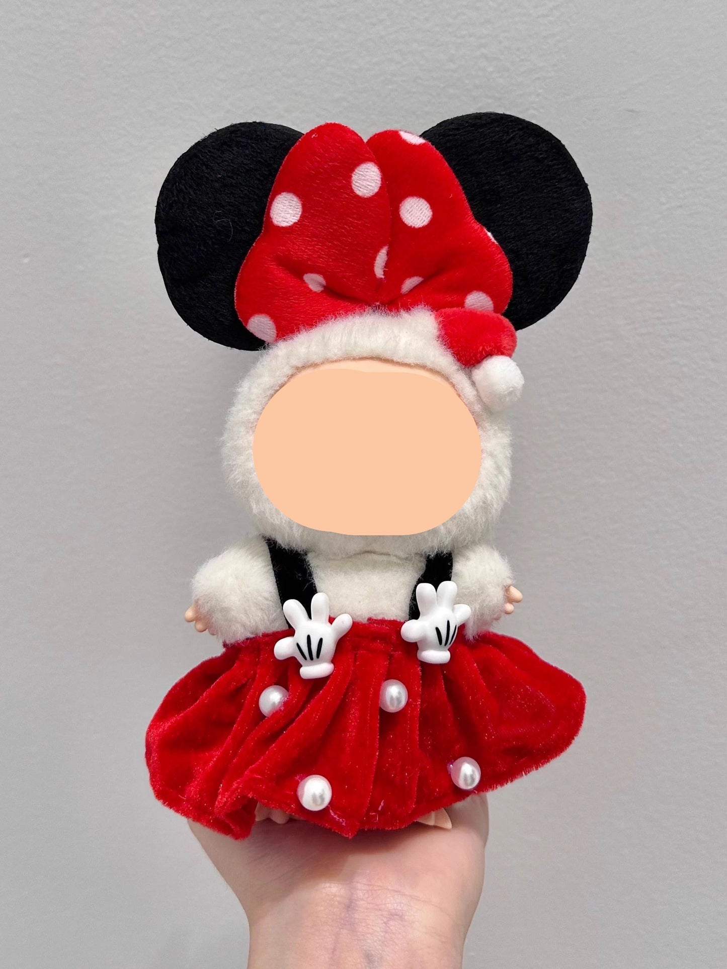 Summer Labubo Outfits Minnie Red Dress With Hairbow Accessories Keychain Labubo Clothing Fashion Labubo Outfit