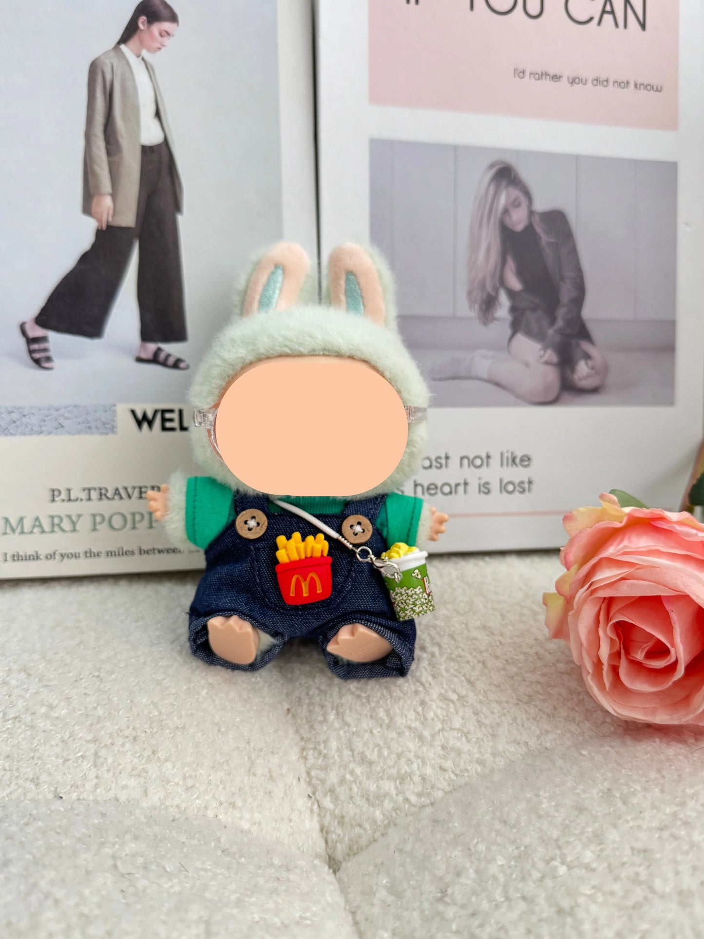 Labubo Outfits Denim Overalls + Glasses Fashion Labubo Outfit Keychain Labubo Clothing