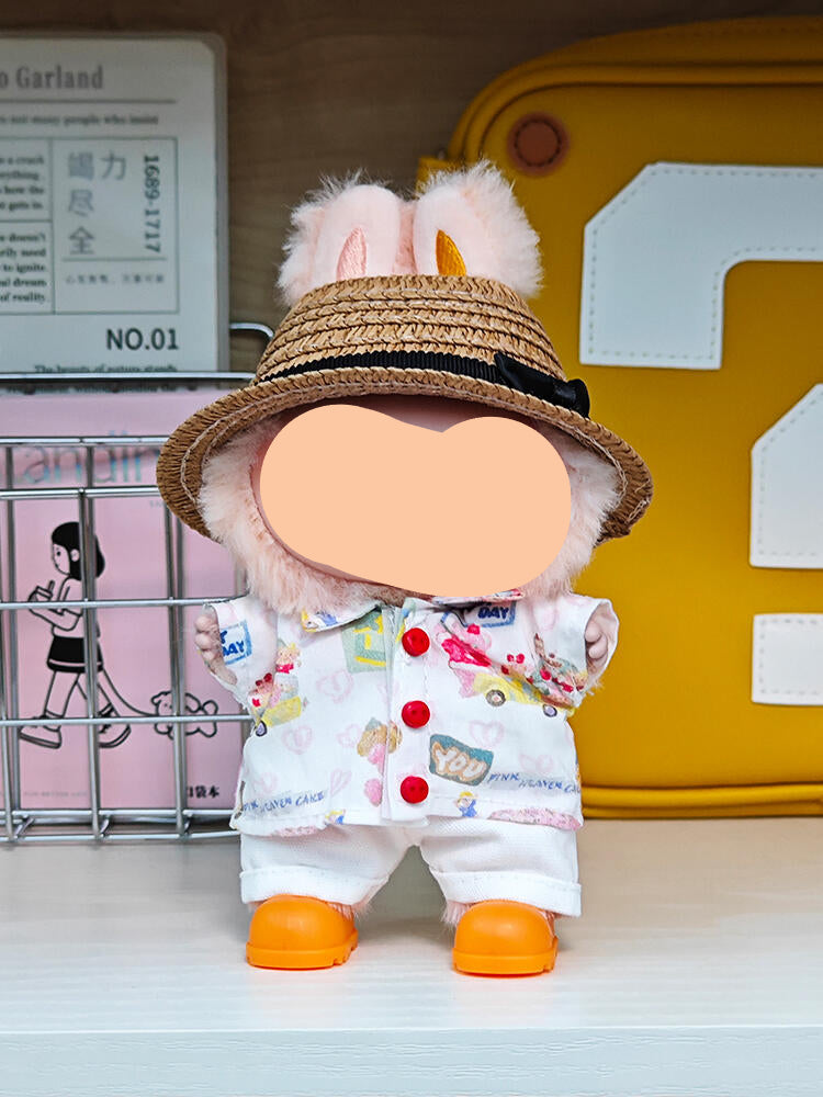 Summer Labubo Outfits Printed shirt + Straw hat Accessories Fashion Labubo Outfit Keychain Labubo Clothing