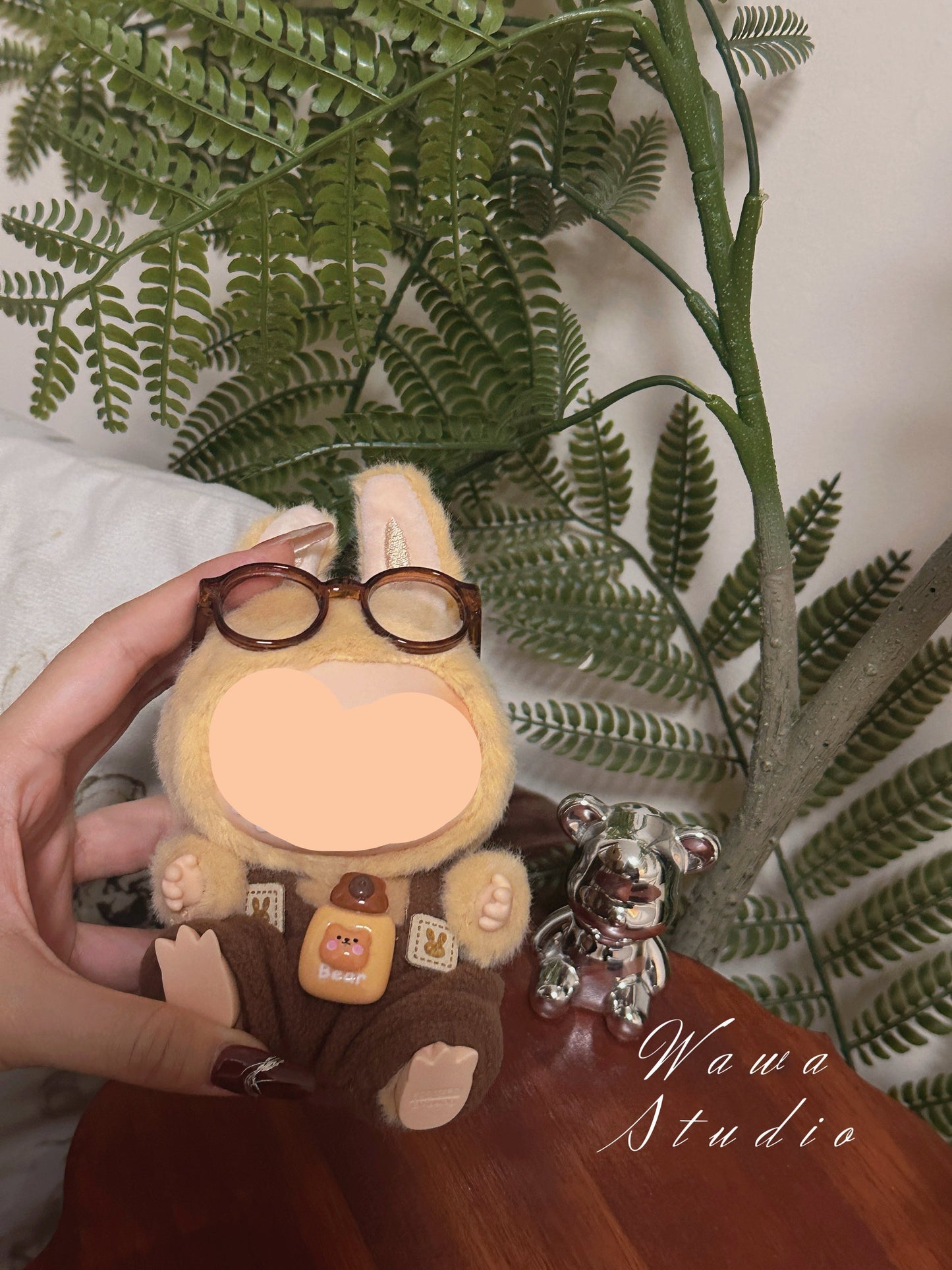 Bear Toy Overalls with Glasses Have a Seat Labubo Doll Clothes Macaron Clothes for Labubo Keychain Labubo Clothes 17cm Labubo Clothing
