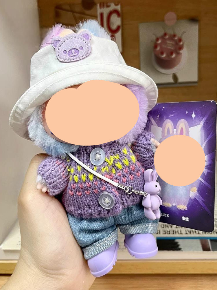 Purple headphones + Purple sweater + White pants 17cm Labubo Clothing Have a Seat Labubo Doll Clothes