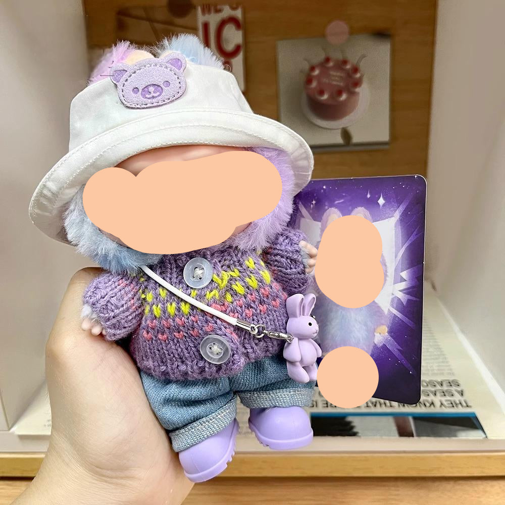 Purple headphones + Purple sweater + White pants 17cm Labubo Clothing Have a Seat Labubo Doll Clothes