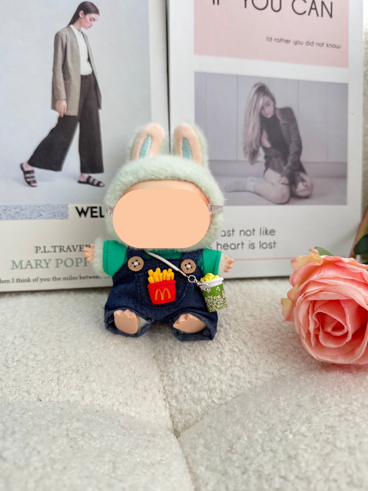Labubo Outfits Denim Overalls + Glasses Fashion Labubo Outfit Keychain Labubo Clothing
