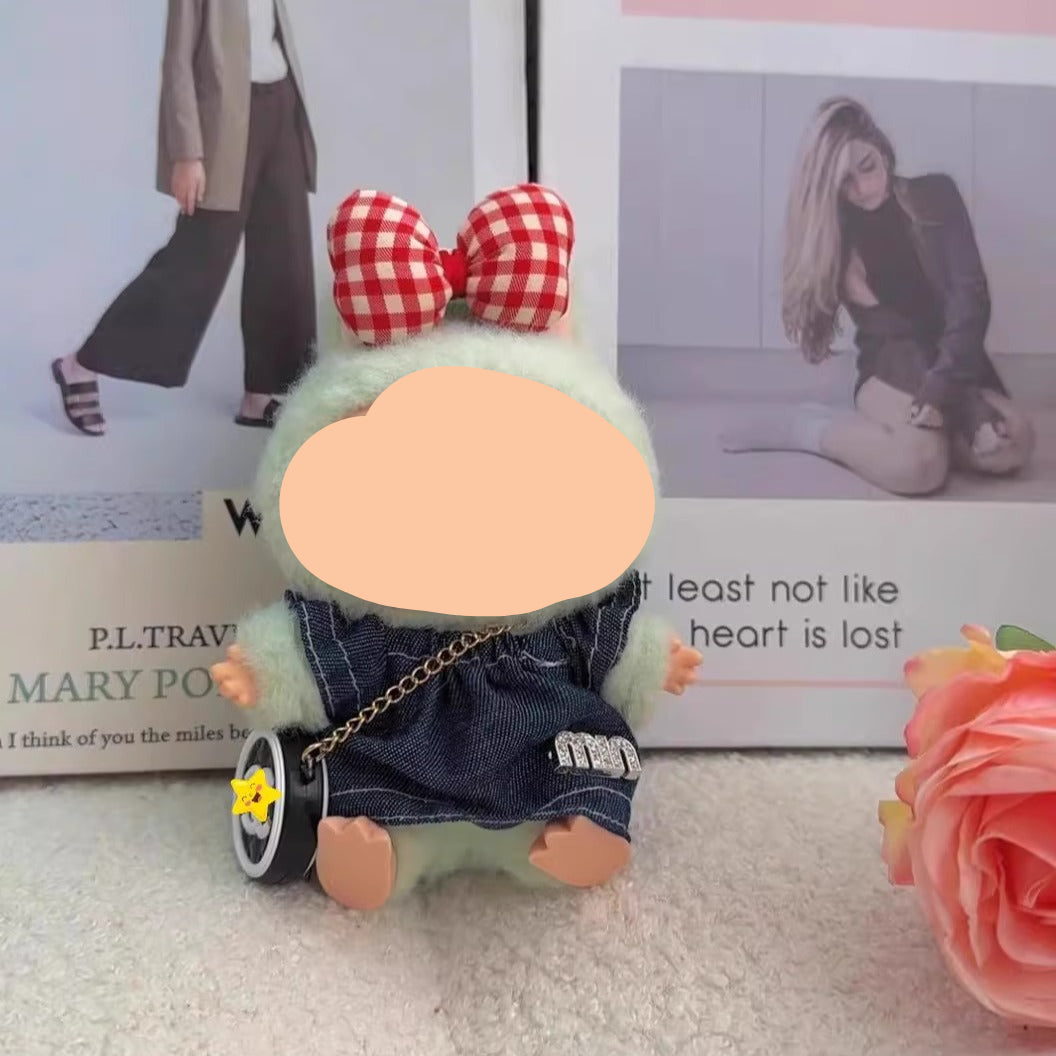 Clothes Labubo Denim top + Hairbow Keychain Labubo Clothing Macaron Clothes for Labubo
