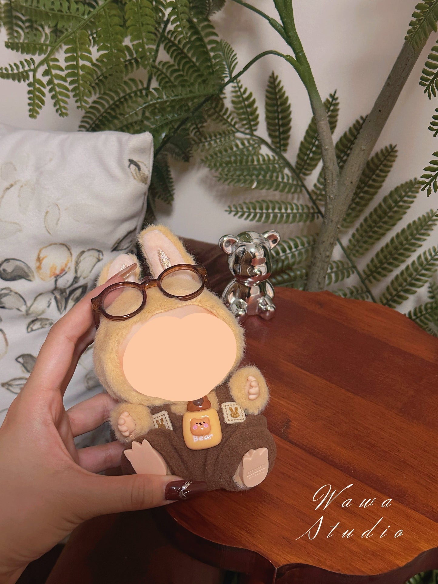 Bear Overalls with Glasses Have a Seat Labubo Doll Clothes Macaron Clothes for Labubo Keychain Labubo Clothes 17cm Labubo Clothing