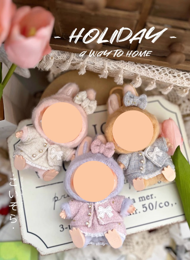 White Tweed Set With Hairbow Keychain Labubo Clothing Labubo Keychain Labubo Clothing