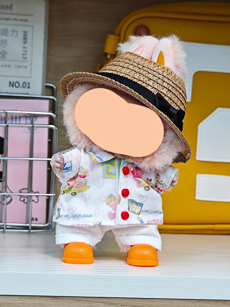 Summer Labubo Outfits Printed shirt + Straw hat Accessories Fashion Labubo Outfit Keychain Labubo Clothing