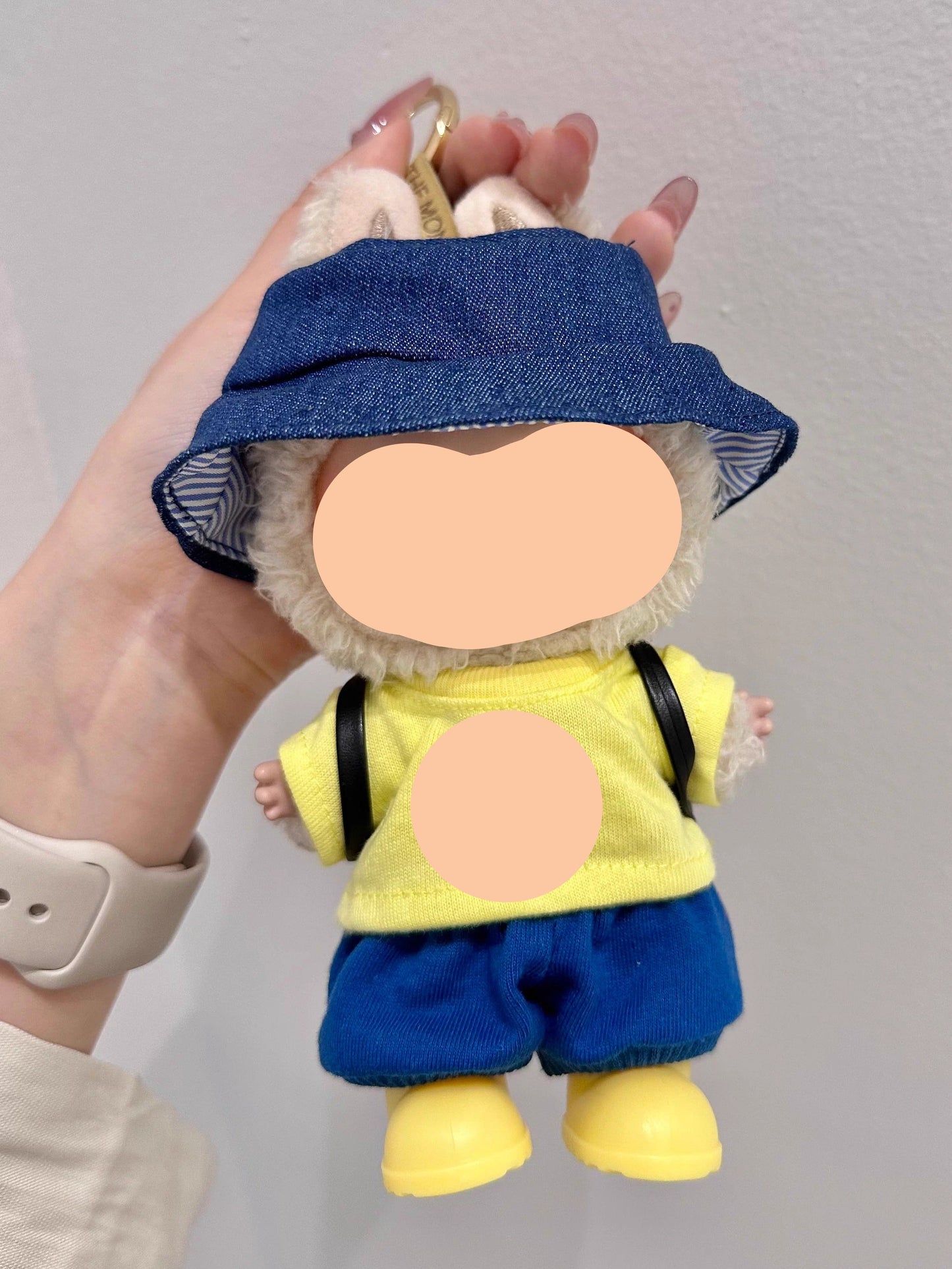 Summer Labubo Outfits Yellow Shirt + Blue Pants Accessories Fashion Labubo Outfit Keychain Labubo Clothing