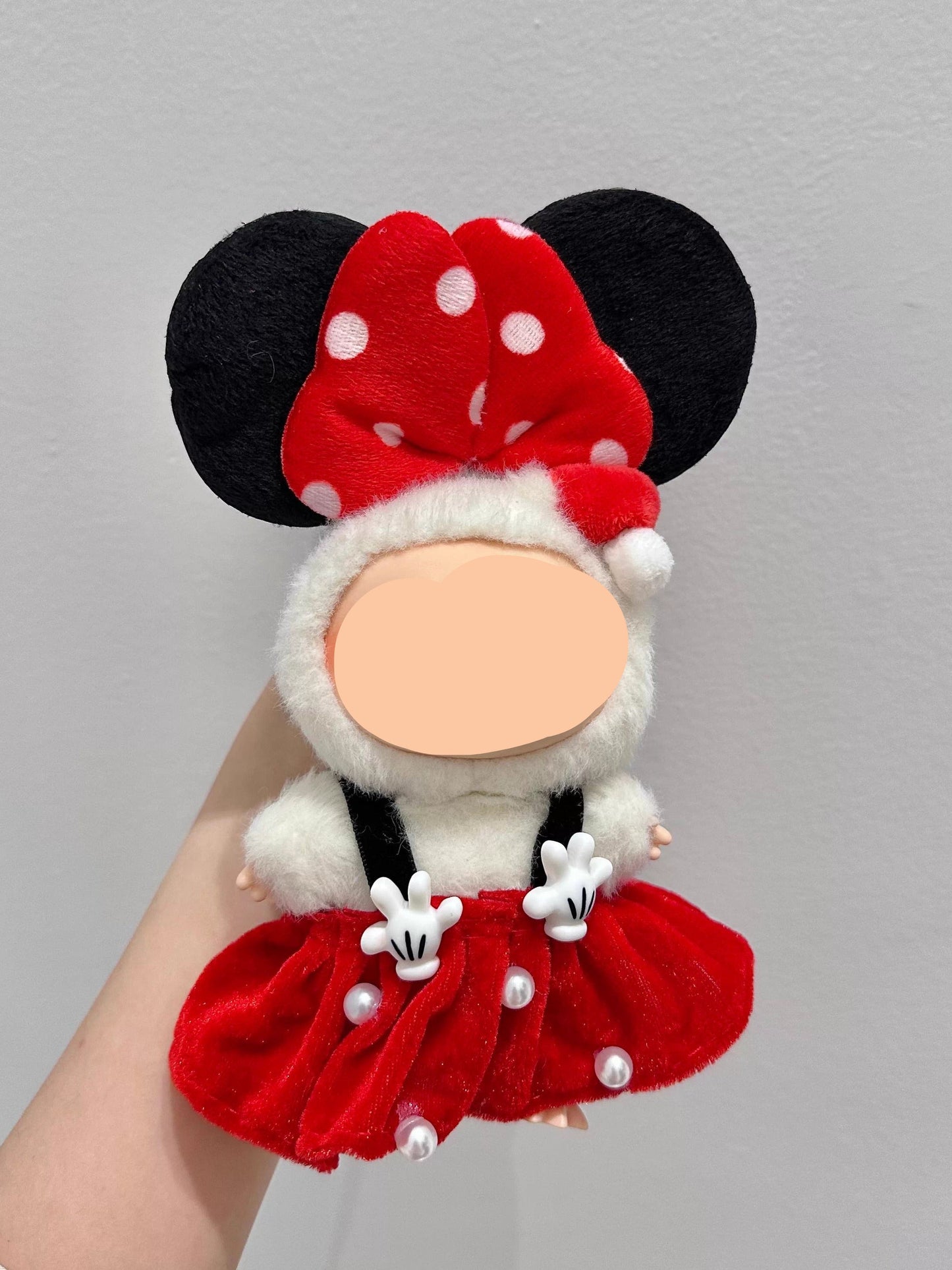 Summer Labubo Outfits Minnie Red Dress With Hairbow Accessories Keychain Labubo Clothing Fashion Labubo Outfit