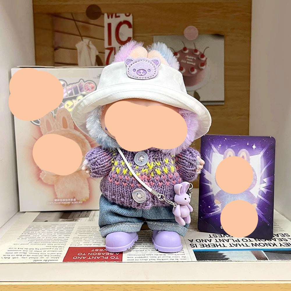 Purple headphones + Purple sweater + White pants 17cm Labubo Clothing Have a Seat Labubo Doll Clothes