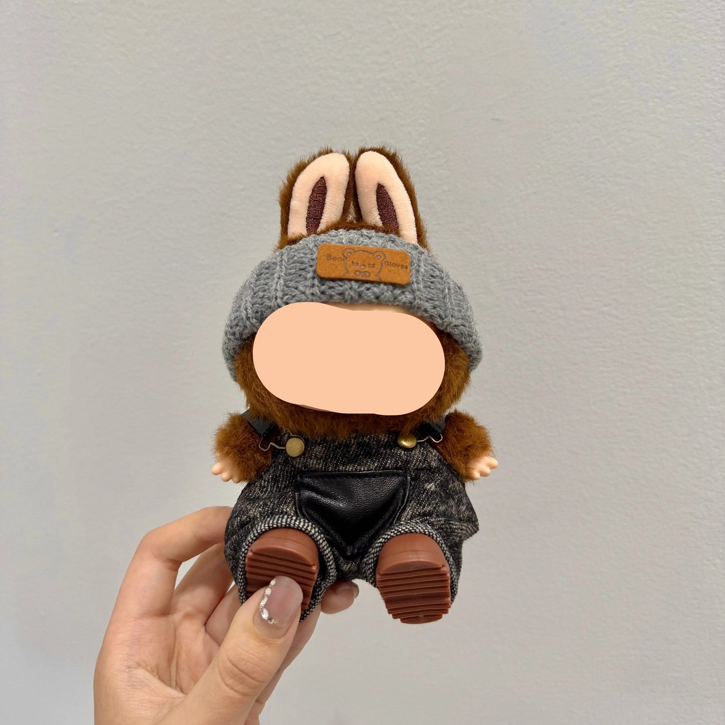 Labubo Clothes Black Overalls + Beanie Keychain Labubo Clothing Labubo Keychain Labubo Clothing