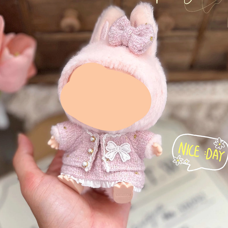 White Tweed Set With Hairbow Keychain Labubo Clothing Labubo Keychain Labubo Clothing