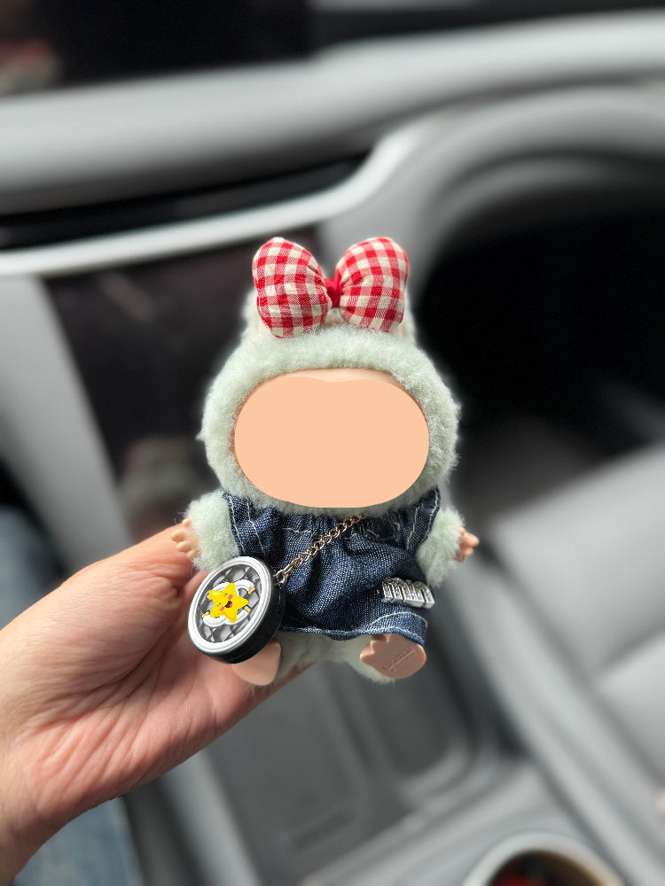 Clothes Labubo Denim top + Hairbow Keychain Labubo Clothing Macaron Clothes for Labubo