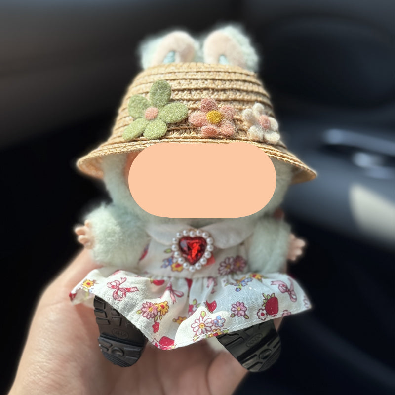 Plaided Bow Straw Hat Labubo Clothes Keychain Labubo Clothing Labubo Keychain Labubo Clothing