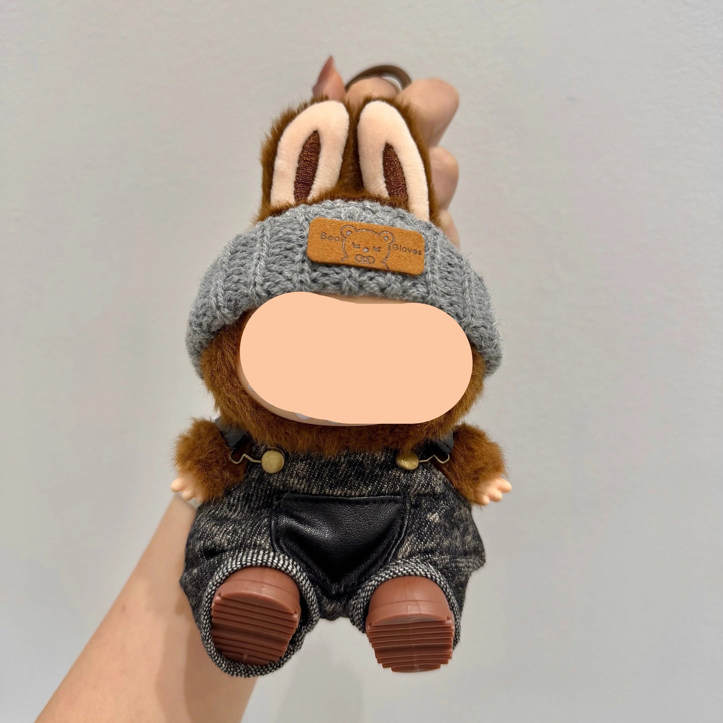 Labubo Clothes Black Overalls + Beanie Keychain Labubo Clothing Labubo Keychain Labubo Clothing