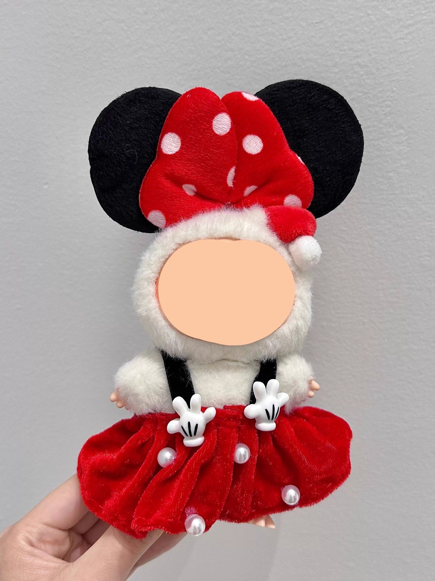 Summer Labubo Outfits Minnie Red Dress With Hairbow Accessories Keychain Labubo Clothing Fashion Labubo Outfit
